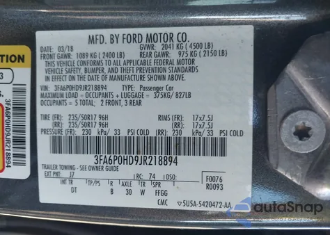 2018 Ford Fusion Se from USA, damaged, VIN 3FA6P0HD9JR218894